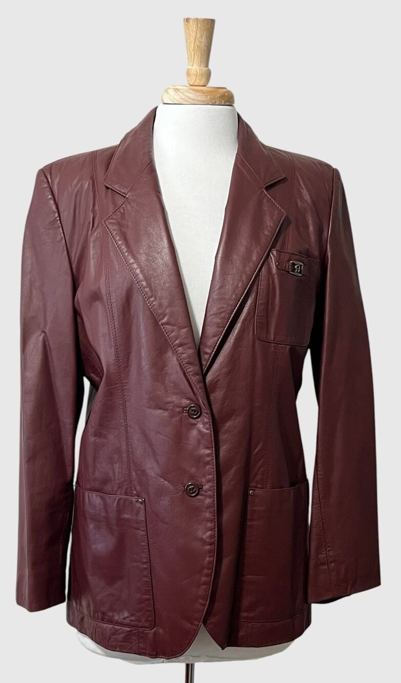 Vintage Etienne Aigner Oxblood Leather Blazer Size 14 Equestrian Horsebit Jacket